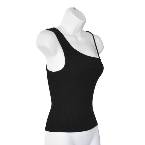 A6 Auth REFORMATION Black Ribbed Knit One Shoulder Sleeveless Tank Top Size S - Picture 3 of 7